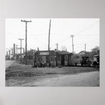 1925 Gas Station and Cars Print