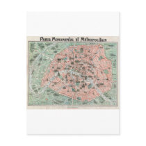 1932 Art Deco Map of Paris, France Postcards