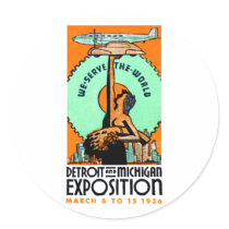 1936 Detroit + Michigan Expo Poster Stickers
