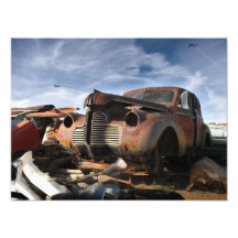 1940 Buick & F-86 Sabre overflight - junkyard art Photographic Print
