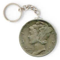 1943 US Mercury dime obverse keychain
