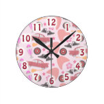 1950's Swanky Pink Retro Pattern Round Wall Clock