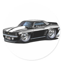 1969 Camaro Black-White Car Round Sticker