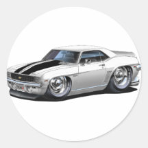 1969 Camaro White-Black Car Round Stickers