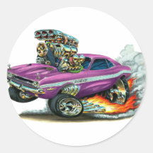 1970-72 Dodge Challenger Purple Car Round Stickers