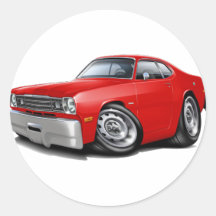 1970-74 Duster Red Car Round Sticker