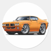 1970 GTO Judge Orange Car Round Sticker