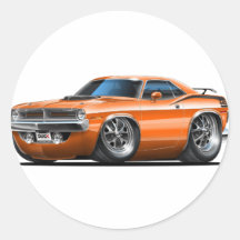 1970 Plymouth Cuda Orange Car Round Stickers