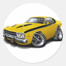 1973-74 Roadrunner Yellow-Black Car Round Sticker