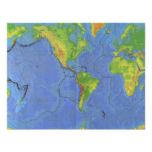1994 Physical World Map - Tectonic Plates - USGS Personalized Announcement