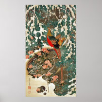 19. 雪中錦鶏図, 若冲 Pheasant in the Snow, Jakuchu Print