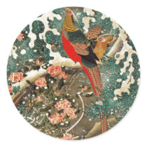 19. 雪中錦鶏図, 若冲 Pheasant in the Snow, Jakuchu Round Stickers