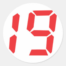 19 nineteen  red alarm clock digital number round stickers