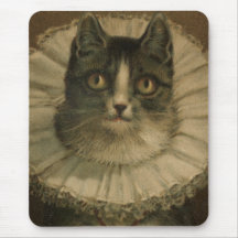 19th Century Vintage Grey and White Cat Print Mouse Pad