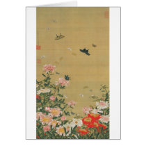 1. 芍薬群蝶図, 若冲 Flower and Butterfly, Jakuchu Greeting Cards