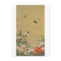 1. 芍薬群蝶図, 若冲 Flower and Butterfly, Jakuchu Postcards
