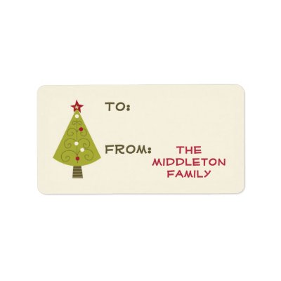 1.25"x2.75" Christmas XMAS Tree Stick On Gift Tag by AnnLeeDesigns