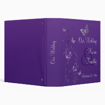 1.5" Purple Silver Floral Butterfly Wedding Binder