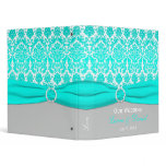 1" Aqua, Grey, and White Damask Wedding Binder