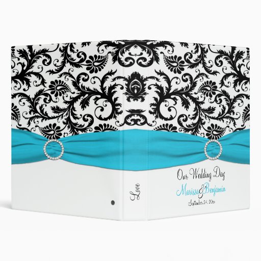 1" Blue, White, and Black Damask Wedding Binder