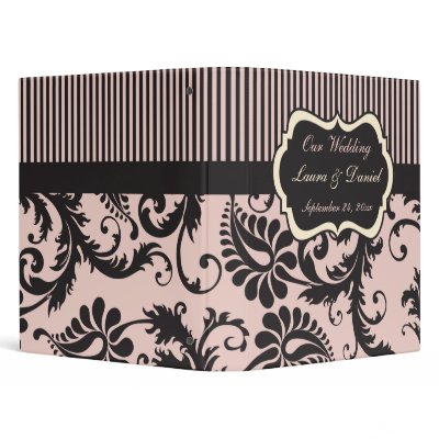 1" Blush Pink, Cream, Grey Damask Wedding Binder by NiteOwlStudio