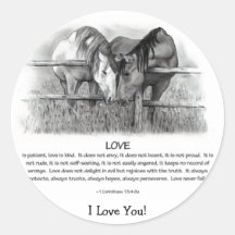 1 Corinthians 13: Love, Horses in Pencil Round Sticker