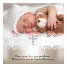 1 garçon croisé beige blanc de bébé de baptême de  invitations personnalisées