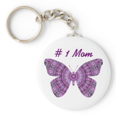 # 1 Mom, Purple fractal butterfly Key Chain
