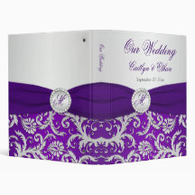 1" Monogram Purple, Silver Damask Wedding Binder