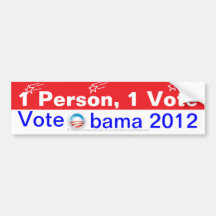 1 Person, 1 Vote.  Vote Obama 2012 Bumper Sticker