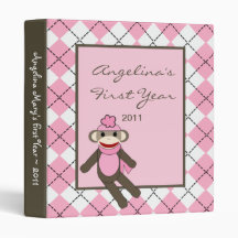 1" Photo Binder Scrapbook Pink Argyle Sock Monkey