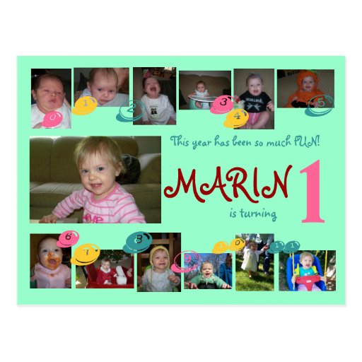 1st birthday 12 months photo postcard