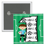 1st Birthday Blue and White Soccer Goal Button