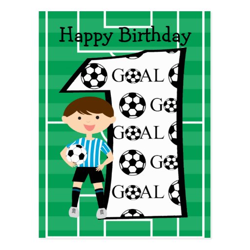 1st Birthday Blue and White Soccer Goal Postcard