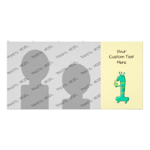 1st Birthday Cartoon. Green. Customized Photo Card