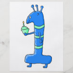 1st birthday cartoon, in blue and green. personalized flyer