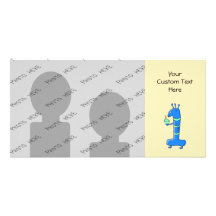 1st birthday cartoon, in blue and green. custom photo card