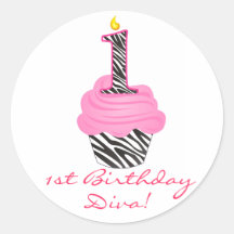 1st Birthday Diva Cupcake Sticker