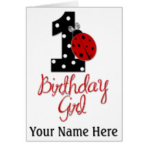 1st Birthday Girl - Lady Bug - 1 - Ladybug Card