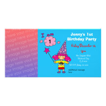 1st birthday girl party invitations (wizard) photo card template