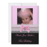1st Birthday Girl Pink White Pearl Photo First 2 Announcements