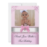 1st Birthday Girl Pink White Pearl Photo First Personalized Invites