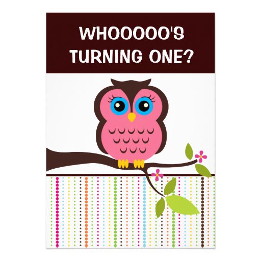 1st Birthday Owl Theme Party Invitations