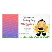 1st birthday party invitations ( bee costume ) personalized photo card
