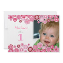 1st Birthday Pink Party Invitation Photo Card