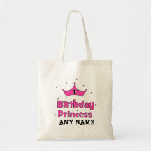 1st Birthday Princess!  with pink crown Canvas Bags