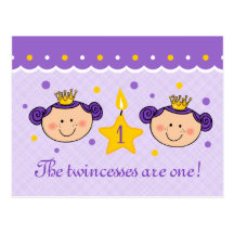 1st Birthday Twincess Invitation Postcard