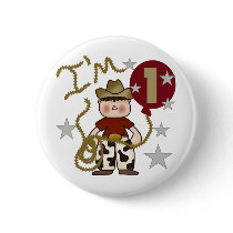 1st Cowboy Birthday Tshirts and Gifts Button