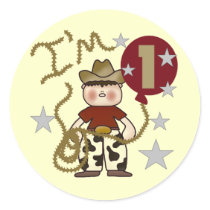 1st Cowboy Birthday Tshirts and Gifts Round Stickers