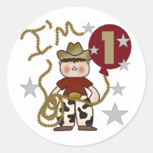 1st Cowboy Birthday Tshirts and Gifts Round Sticker